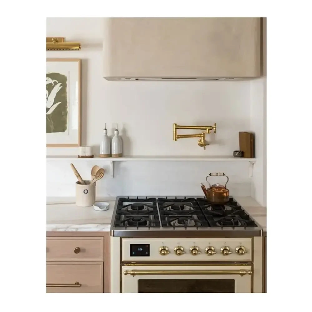 ILVE Majestic II 36" Dual Fuel Freestanding Range in Antique White with Brass Trim, UM09FDNS3AWG