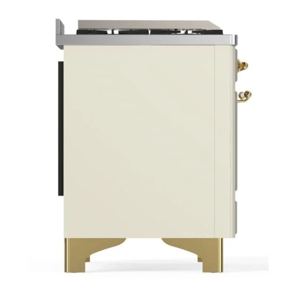 ILVE Majestic II 36" Dual Fuel Freestanding Range in Antique White with Brass Trim, UM09FDNS3AWG