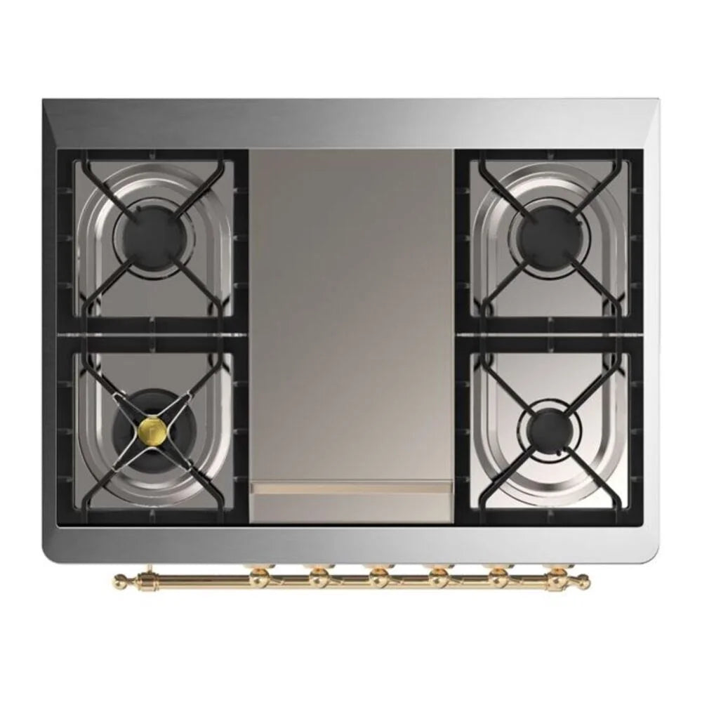 ILVE Majestic II 36" Dual Fuel Freestanding Range in Antique White with Brass Trim, UM09FDNS3AWG