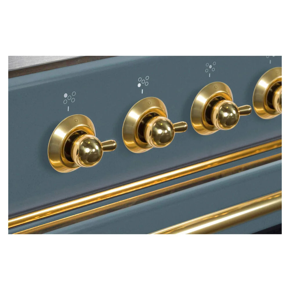 ILVE Majestic II 36" Dual Fuel Freestanding Range in Blue Grey with Brass Trim, UM09FDNS3BGG