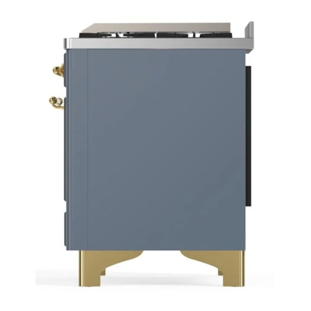 ILVE Majestic II 36" Dual Fuel Freestanding Range in Blue Grey with Brass Trim, UM09FDNS3BGG