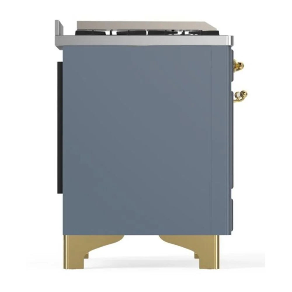 ILVE Majestic II 36" Dual Fuel Freestanding Range in Blue Grey with Brass Trim, UM09FDNS3BGG