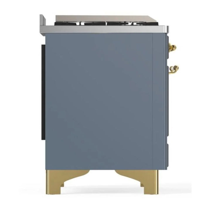 ILVE Majestic II 36" Dual Fuel Freestanding Range in Blue Grey with Brass Trim, UM09FDNS3BGG