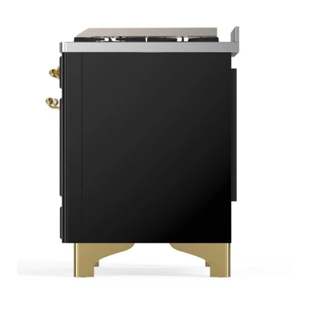 ILVE Majestic II 36" Dual Fuel Freestanding Range in Glossy Black with Brass Trim, UM09FDNS3BKG