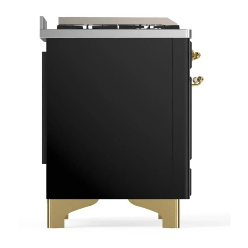 ILVE Majestic II 36" Dual Fuel Freestanding Range in Glossy Black with Brass Trim, UM09FDNS3BKG