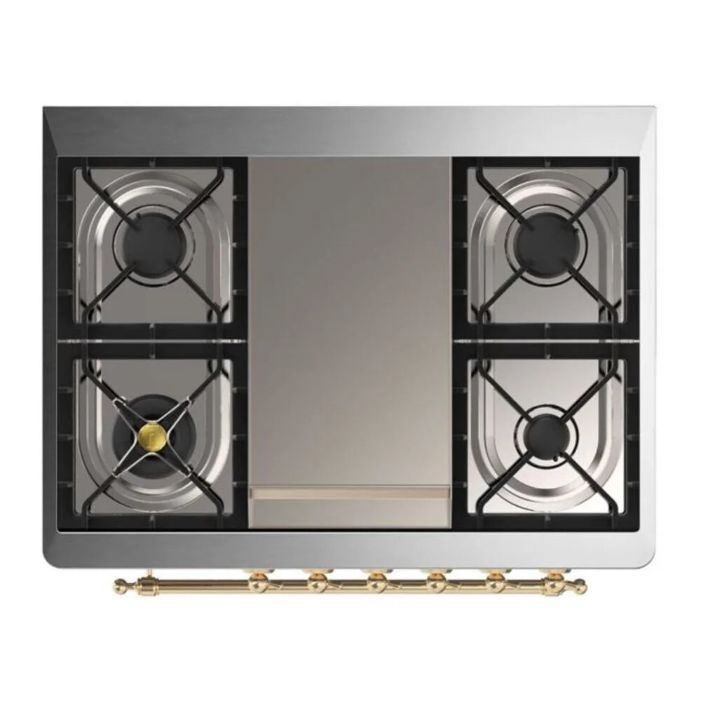 ILVE Majestic II 36" Dual Fuel Freestanding Range in Glossy Black with Brass Trim, UM09FDNS3BKG