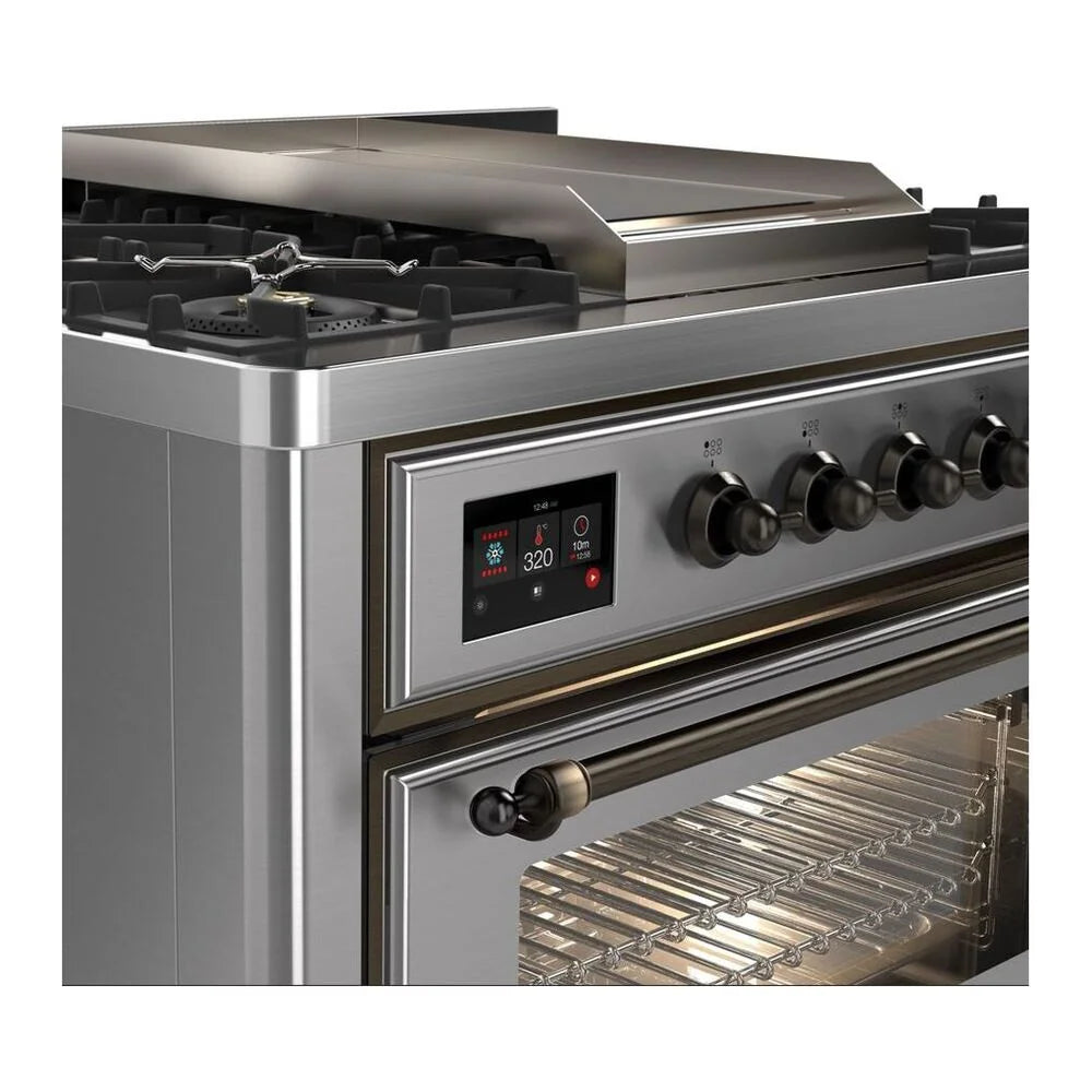 ILVE Majestic II 36" Dual Fuel Freestanding Range in Stainless Steel with Burnished Trim, UM09FDNS3SSB