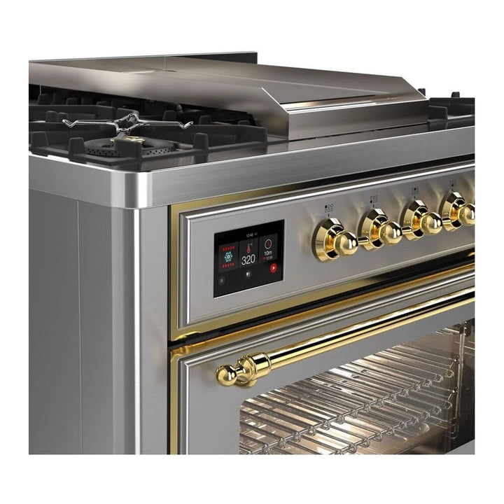 ILVE Majestic II 36" Dual Fuel Freestanding Range in Stainless Steel with Brass Trim, UM09FDNS3SSG