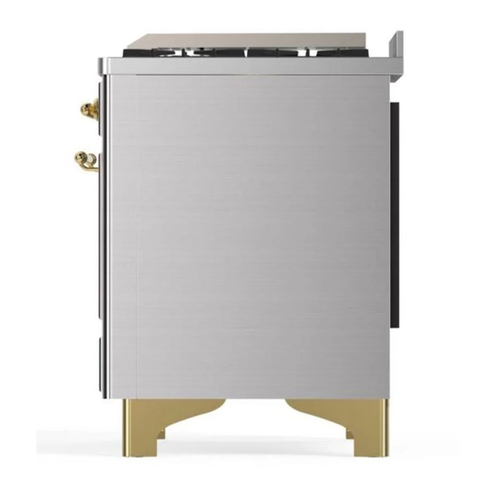 ILVE Majestic II 36" Dual Fuel Freestanding Range in Stainless Steel with Brass Trim, UM09FDNS3SSG