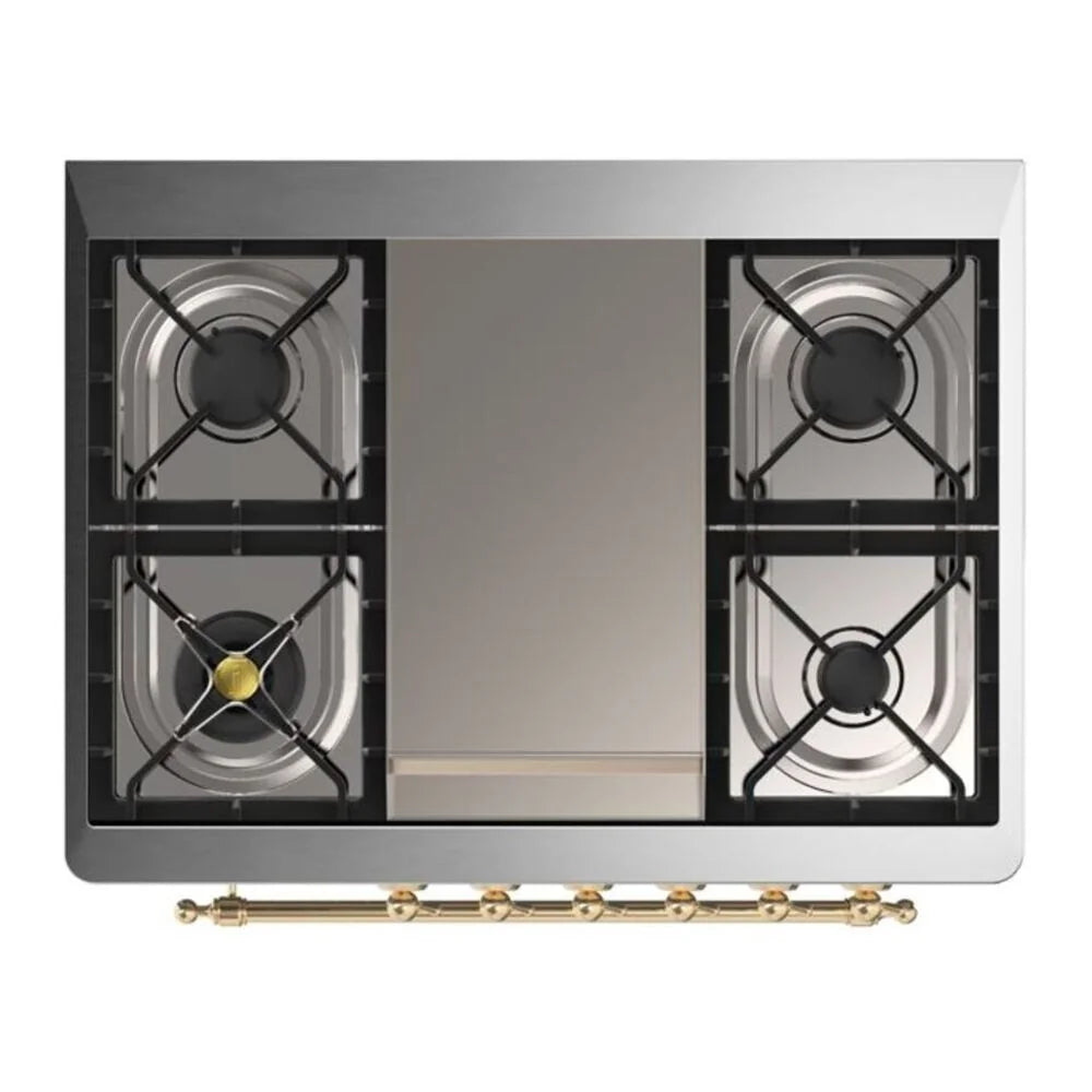 ILVE Majestic II 36" Dual Fuel Freestanding Range in Stainless Steel with Brass Trim, UM09FDNS3SSG