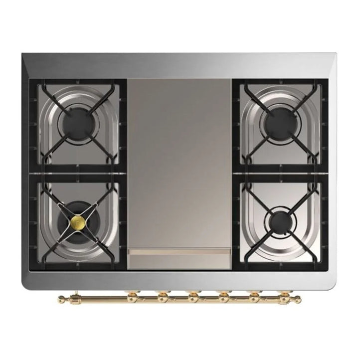 ILVE Majestic II 36" Dual Fuel Freestanding Range in Stainless Steel with Brass Trim, UM09FDNS3SSG