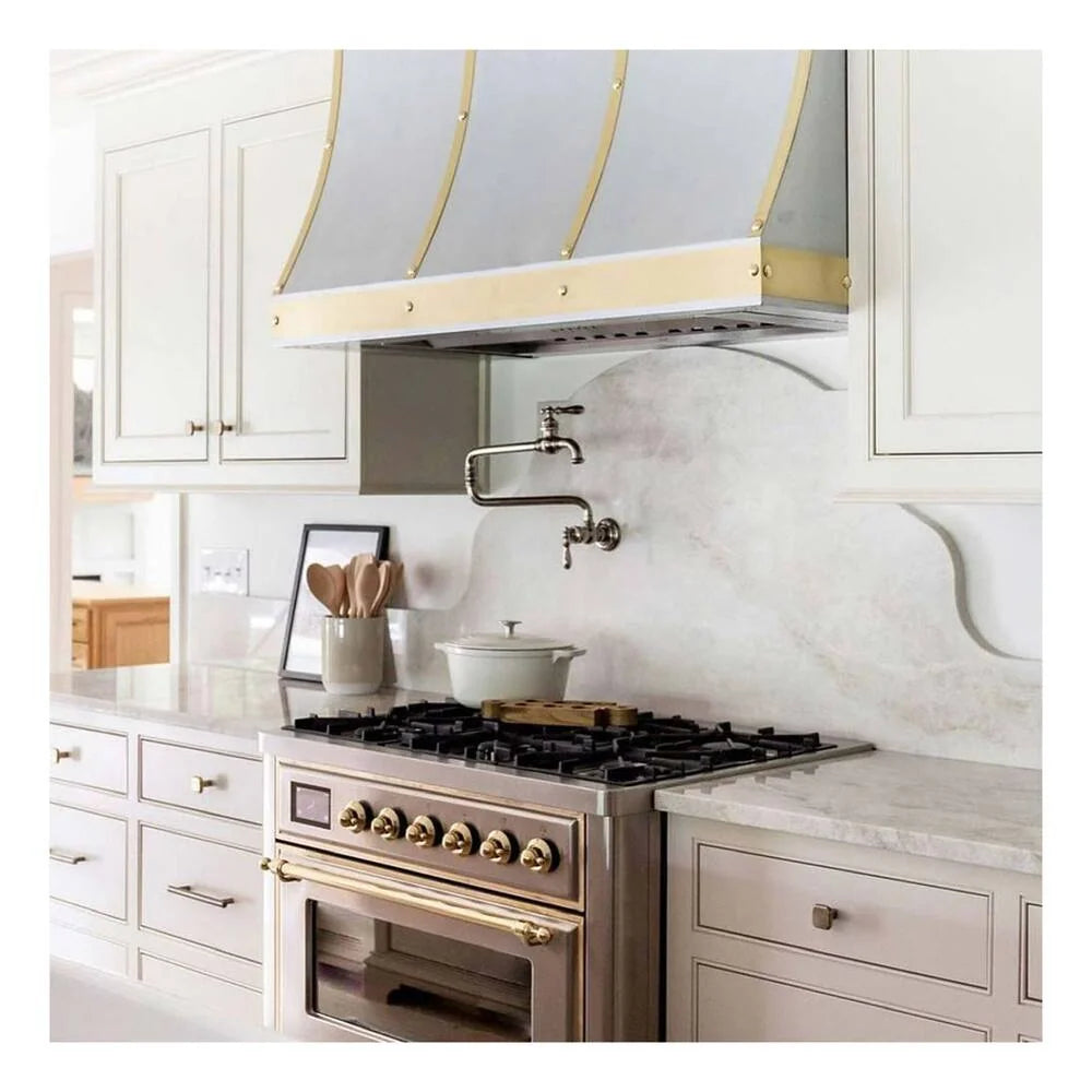 ILVE Majestic II 36" Dual Fuel Freestanding Range in Stainless Steel with Brass Trim, UM09FDNS3SSG