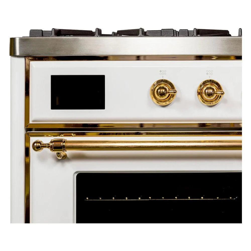ILVE Majestic II 36" Dual Fuel Freestanding Range in White with Brass Trim, UM09FDNS3WHG