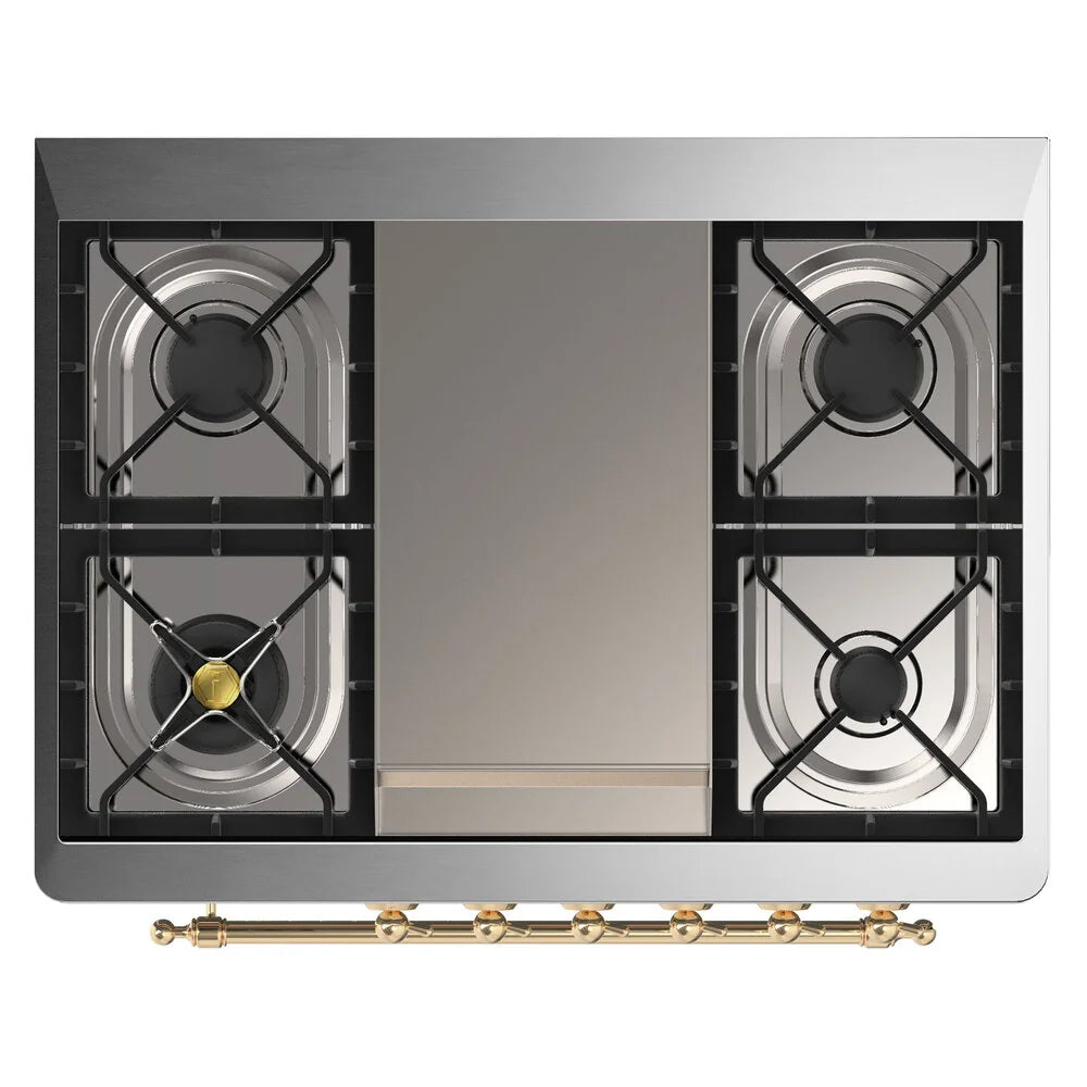 ILVE Majestic II 36" Dual Fuel Freestanding Range in White with Brass Trim, UM09FDNS3WHG
