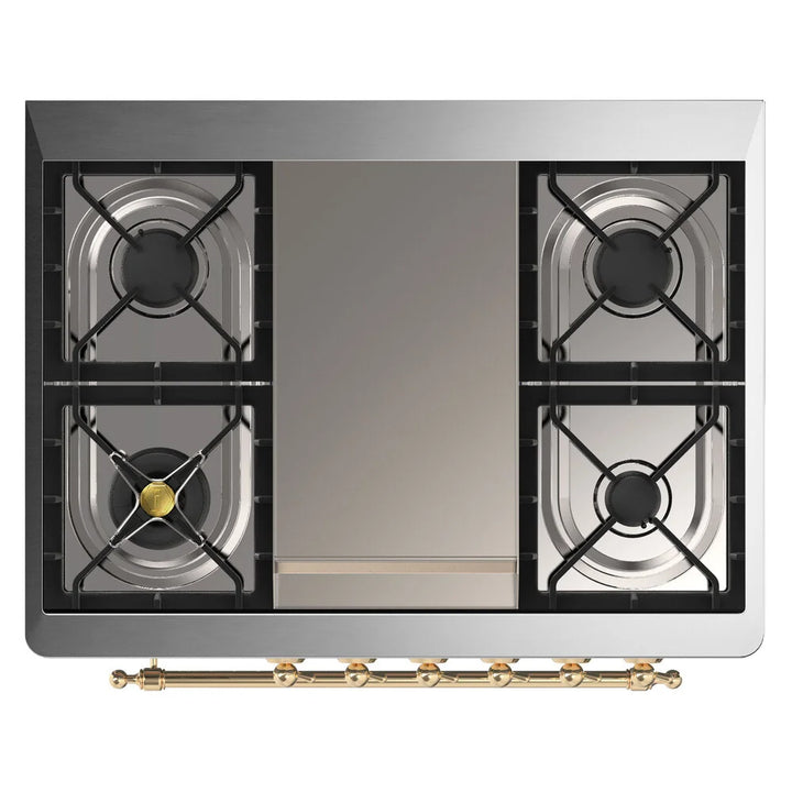 ILVE Majestic II 36" Dual Fuel Freestanding Range in White with Brass Trim, UM09FDNS3WHG