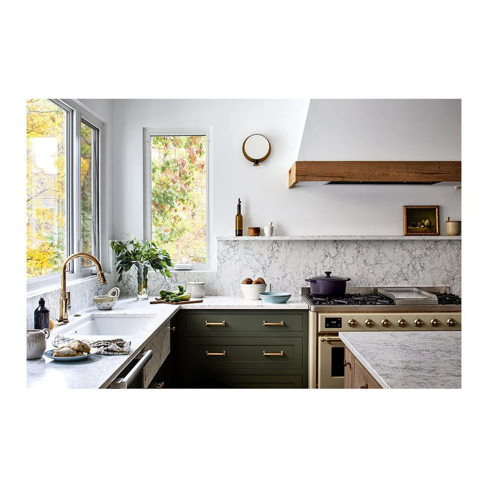 ILVE Majestic II 48" Dual Fuel Freestanding Range in Antique White with Brass Trim, UM12FDNS3AWG