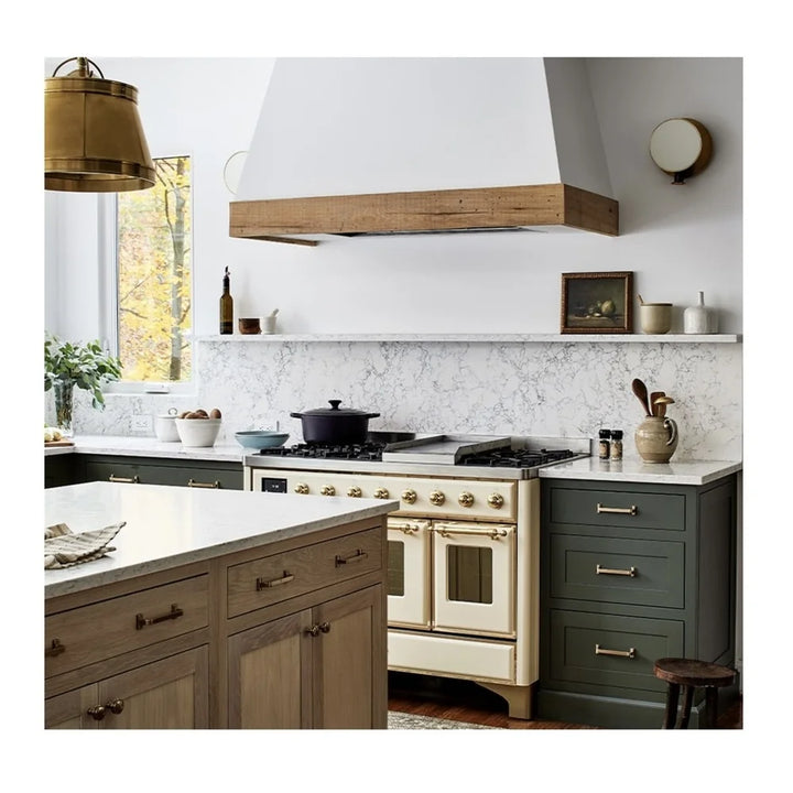 ILVE Majestic II 48" Dual Fuel Freestanding Range in Antique White with Brass Trim, UM12FDNS3AWG