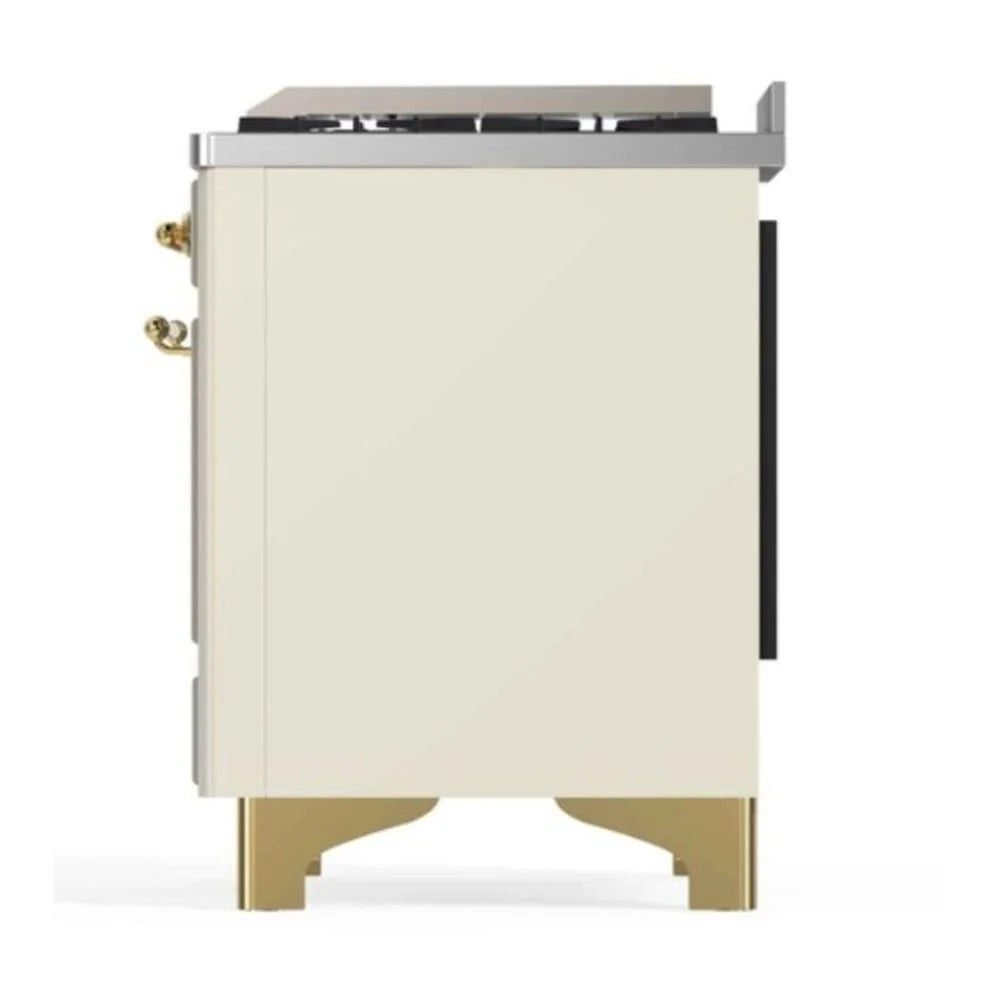 ILVE Majestic II 48" Dual Fuel Freestanding Range in Antique White with Brass Trim, UM12FDNS3AWG