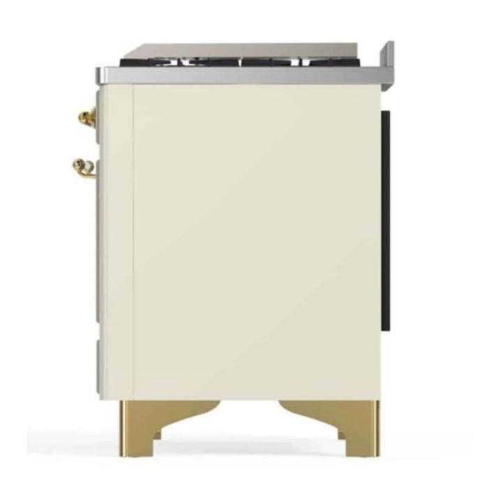 ILVE Majestic II 48" Dual Fuel Freestanding Range in Antique White with Brass Trim, UM12FDNS3AWG