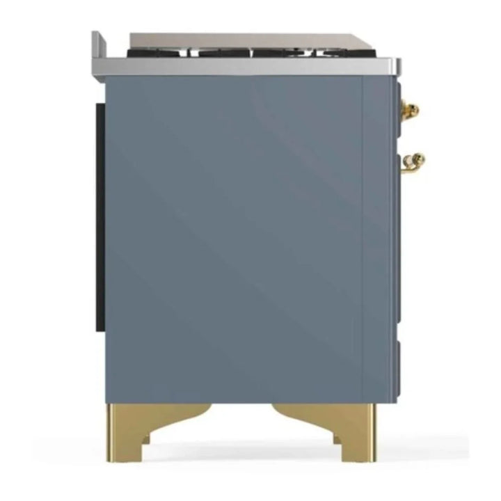ILVE Majestic II 48" Dual Fuel Freestanding Range in Blue Grey with Brass Trim, UM12FDNS3BGG