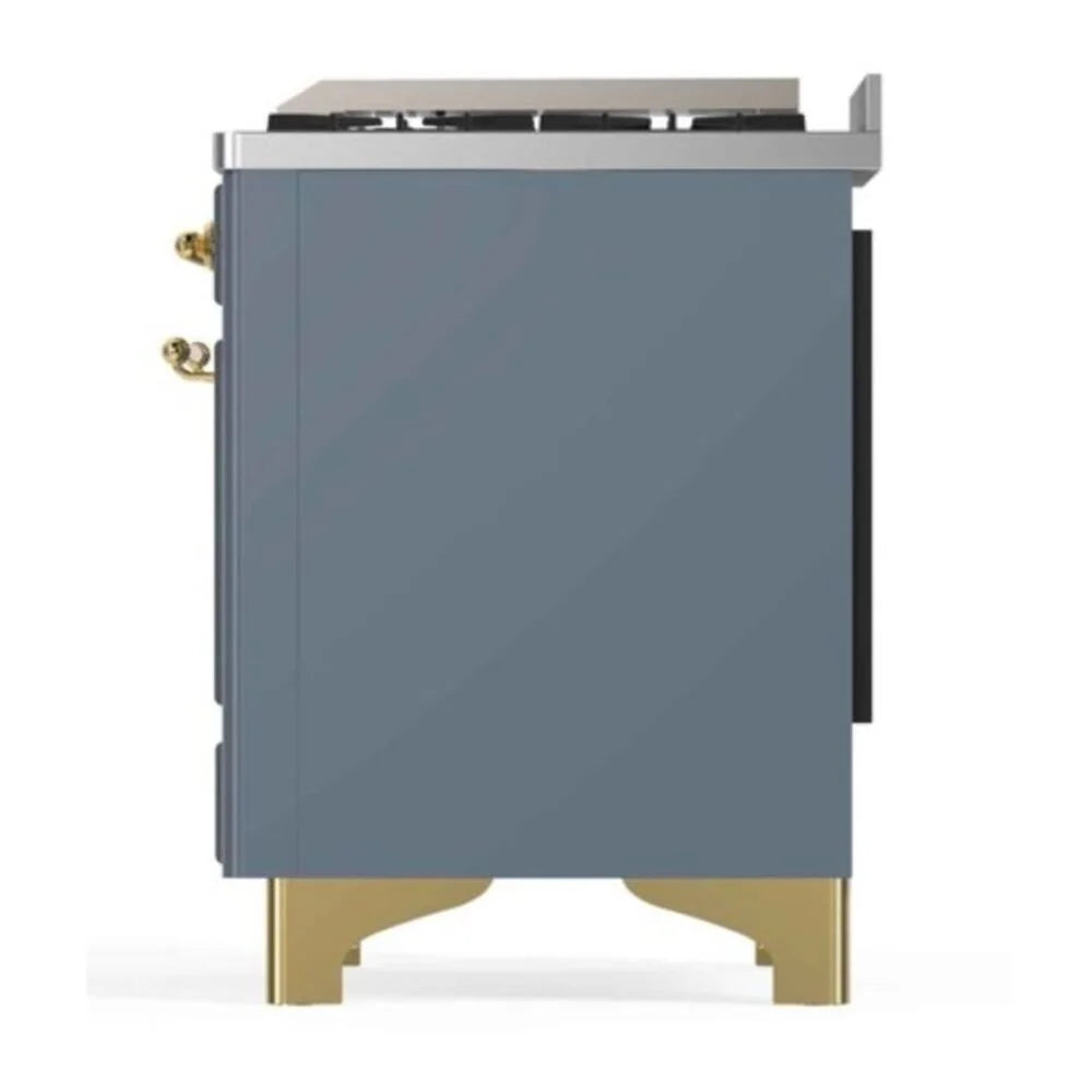 ILVE Majestic II 48" Dual Fuel Freestanding Range in Blue Grey with Brass Trim, UM12FDNS3BGG