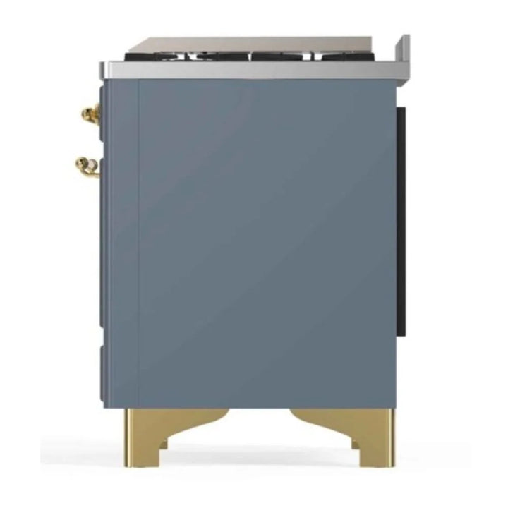 ILVE Majestic II 48" Dual Fuel Freestanding Range in Blue Grey with Brass Trim, UM12FDNS3BGG