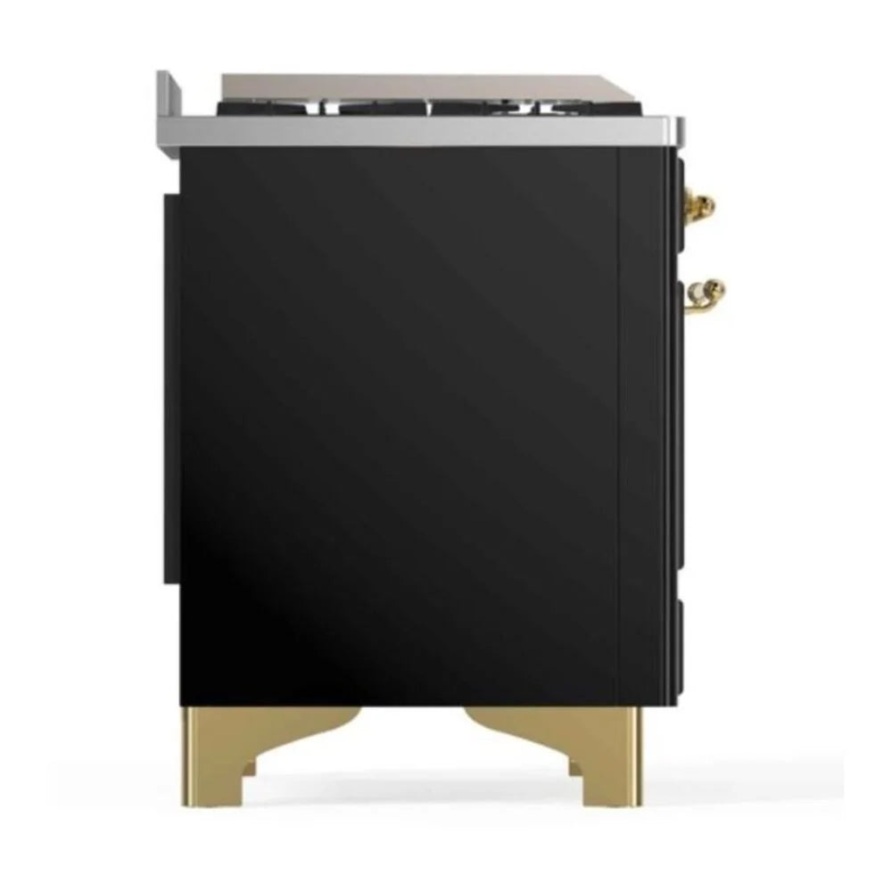 ILVE Majestic II 48" Dual Fuel Freestanding Range in Glossy Black with Brass Trim, UM12FDNS3BKG