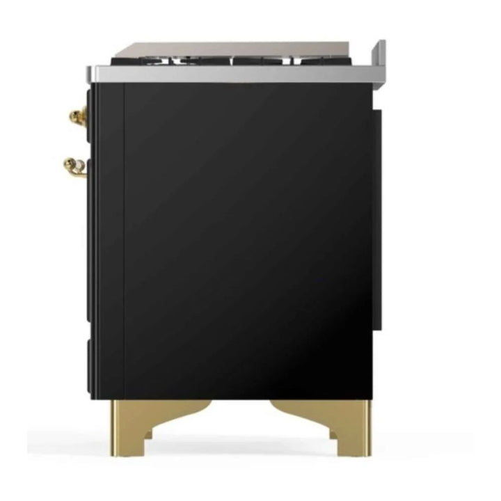 ILVE Majestic II 48" Dual Fuel Freestanding Range in Glossy Black with Brass Trim, UM12FDNS3BKG