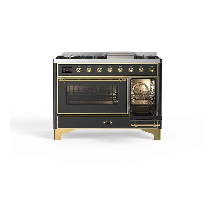ILVE Majestic II 48" Dual Fuel Freestanding Range in Graphite Matte with Brass Trim, UM12FDNS3MGG