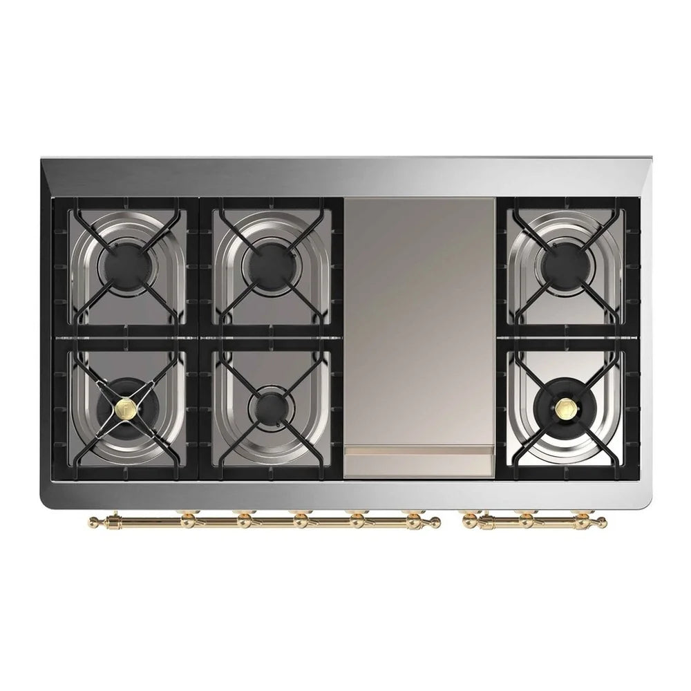 ILVE Majestic II 48" Dual Fuel Freestanding Range in Graphite Matte with Brass Trim, UM12FDNS3MGG
