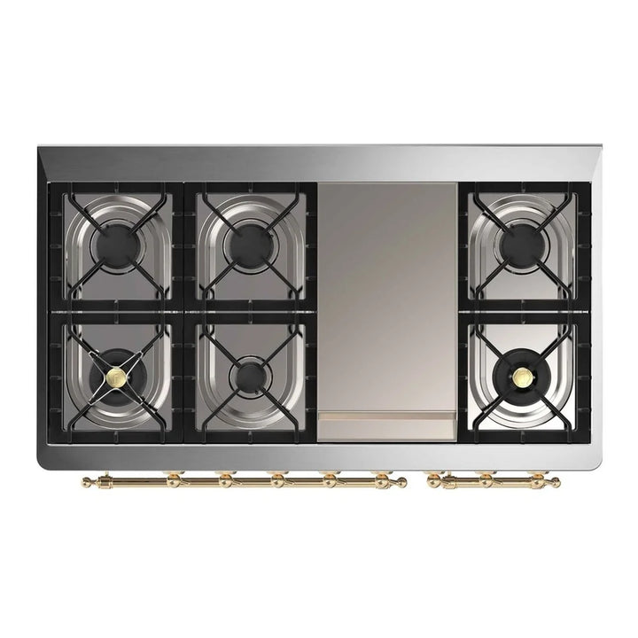 ILVE Majestic II 48" Dual Fuel Freestanding Range in Graphite Matte with Brass Trim, UM12FDNS3MGG
