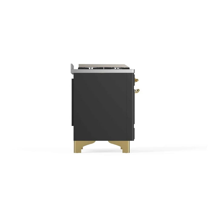 ILVE Majestic II 48" Dual Fuel Freestanding Range in Graphite Matte with Brass Trim, UM12FDNS3MGG