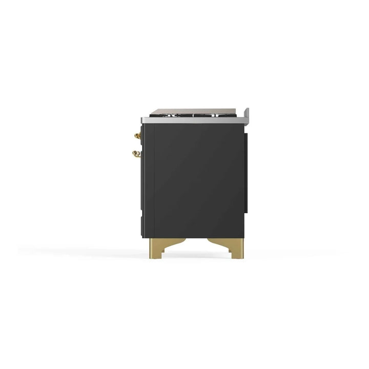 ILVE Majestic II 48" Dual Fuel Freestanding Range in Graphite Matte with Brass Trim, UM12FDNS3MGG