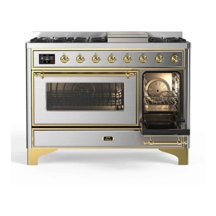 ILVE Majestic II 48" Dual Fuel Freestanding Range in Stainless Steel with Brass Trim, UM12FDNS3SSG