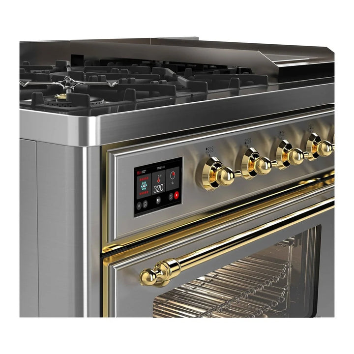 ILVE Majestic II 48" Dual Fuel Freestanding Range in Stainless Steel with Brass Trim, UM12FDNS3SSG
