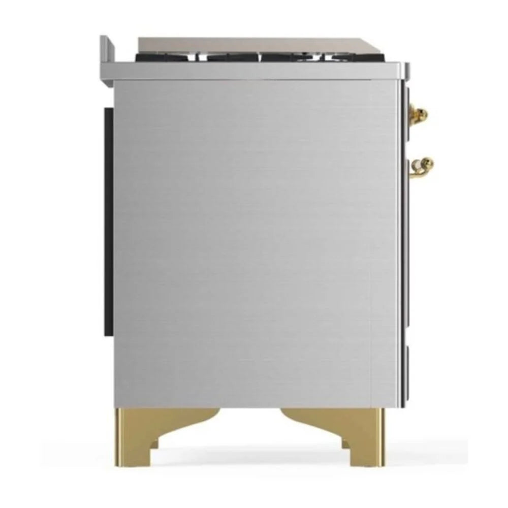 ILVE Majestic II 48" Dual Fuel Freestanding Range in Stainless Steel with Brass Trim, UM12FDNS3SSG