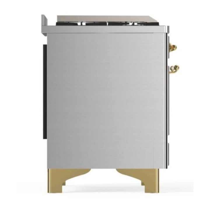 ILVE Majestic II 48" Dual Fuel Freestanding Range in Stainless Steel with Brass Trim, UM12FDNS3SSG