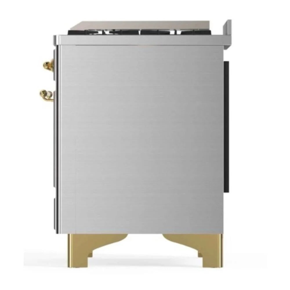 ILVE Majestic II 48" Dual Fuel Freestanding Range in Stainless Steel with Brass Trim, UM12FDNS3SSG