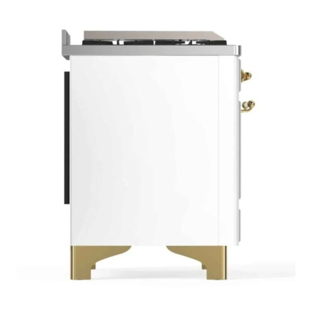 ILVE Majestic II 48" Dual Fuel Freestanding Range in White with Brass Trim, UM12FDNS3WHG