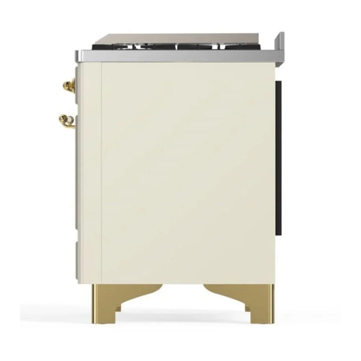 ILVE Majestic II 60" Dual Fuel Freestanding Range in Antique White with Brass Trim, UM15FDNS3AWG