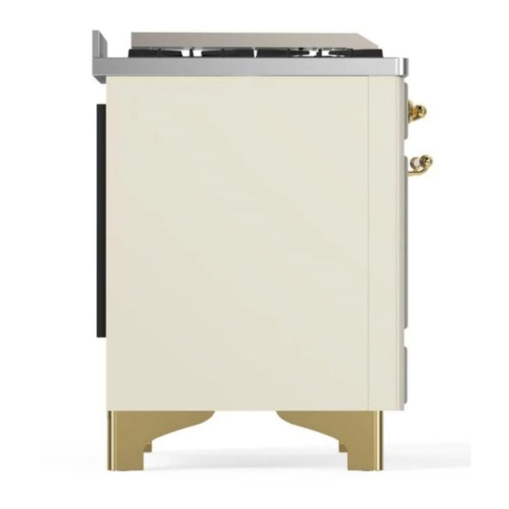 ILVE Majestic II 60" Dual Fuel Freestanding Range in Antique White with Brass Trim, UM15FDNS3AWG
