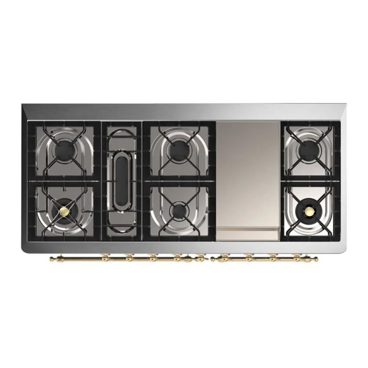 ILVE Majestic II 60" Dual Fuel Freestanding Range in Blue Grey with Brass Trim, UM15FDNS3BGG