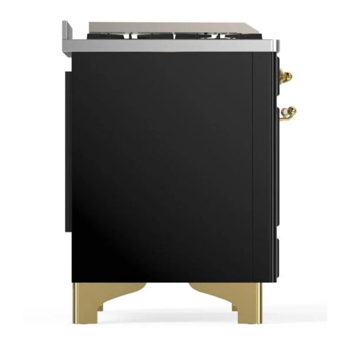 ILVE Majestic II 60" Dual Fuel Freestanding Range in Glossy Black with Brass Trim, UM15FDNS3BKG