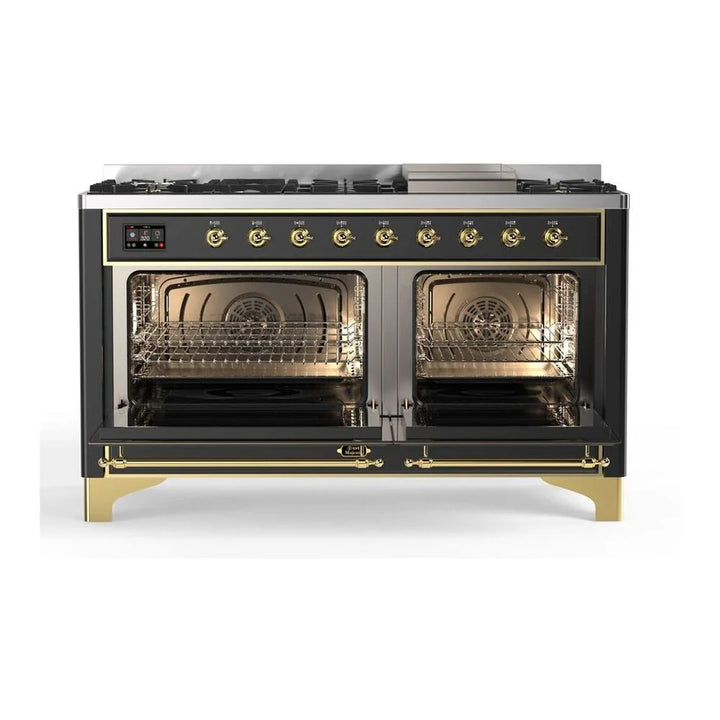 ILVE Majestic II 60" Dual Fuel Freestanding Range in Graphite Matte with Brass Trim, UM15FDNS3MGG