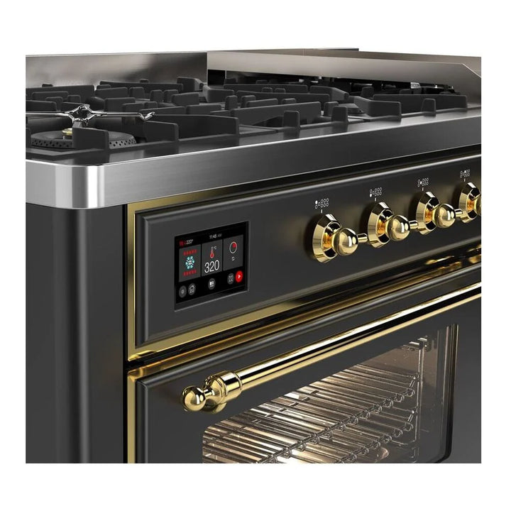 ILVE Majestic II 60" Dual Fuel Freestanding Range in Graphite Matte with Brass Trim, UM15FDNS3MGG