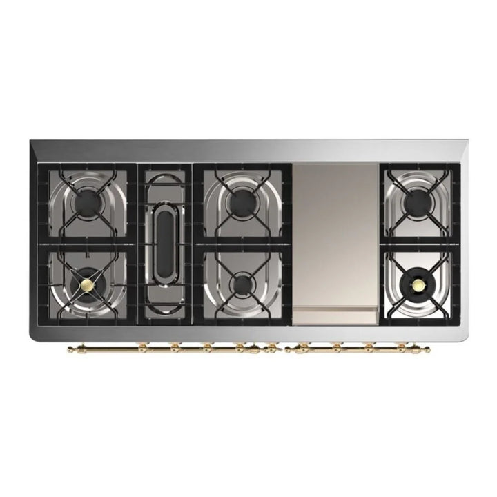 ILVE Majestic II 60" Dual Fuel Freestanding Range in Graphite Matte with Brass Trim, UM15FDNS3MGG