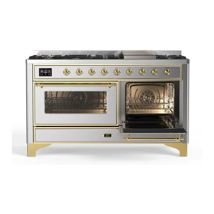 ILVE Majestic II 60" Dual Fuel Freestanding Range in Stainless Steel with Brass Trim, UM15FDNS3SSG
