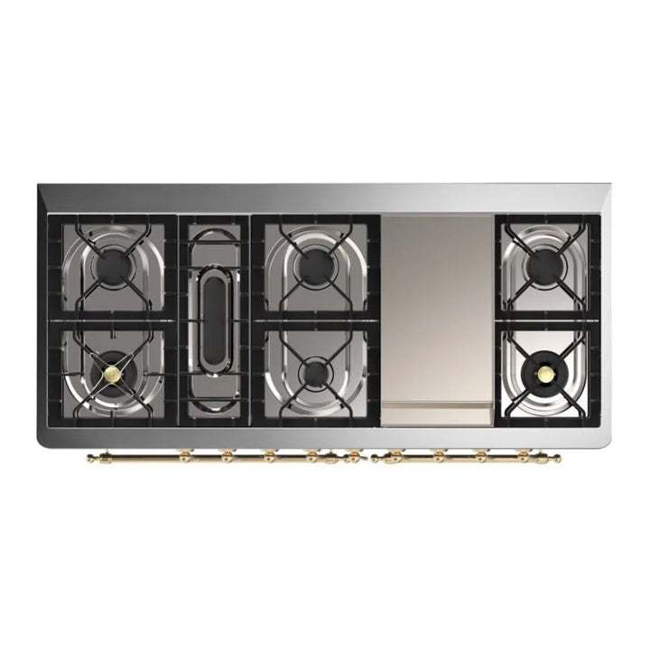 ILVE Majestic II 60" Dual Fuel Freestanding Range in Stainless Steel with Brass Trim, UM15FDNS3SSG