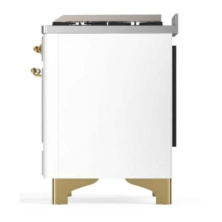 ILVE Majestic II 60" Dual Fuel Freestanding Range in White with Brass Trim, UM15FDNS3WHG