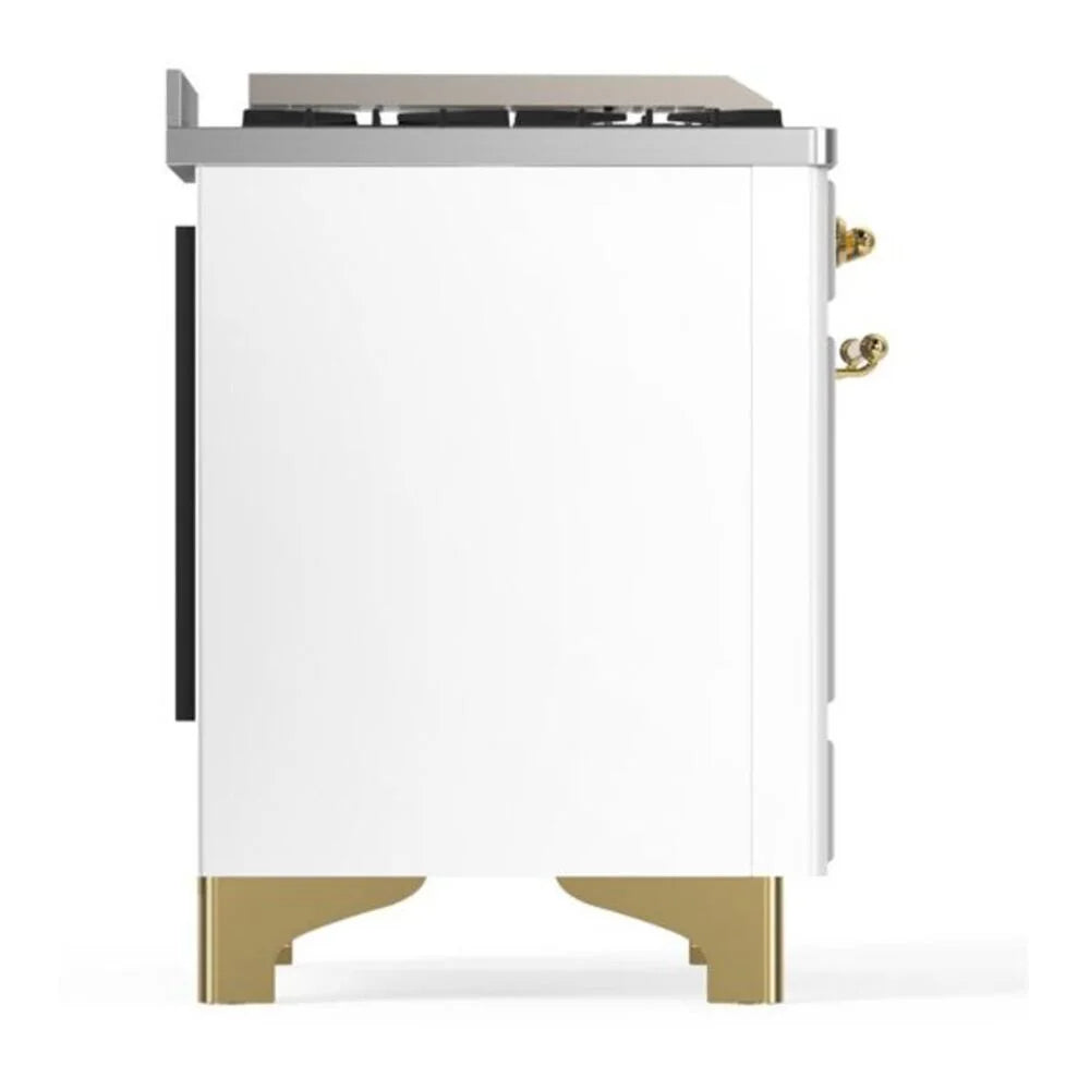 ILVE Majestic II 60" Dual Fuel Freestanding Range in White with Brass Trim, UM15FDNS3WHG